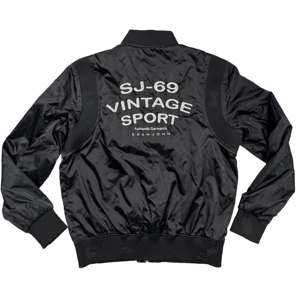 Sean John Satin Bomber Jacket Retro Y2k Black Spell out XL